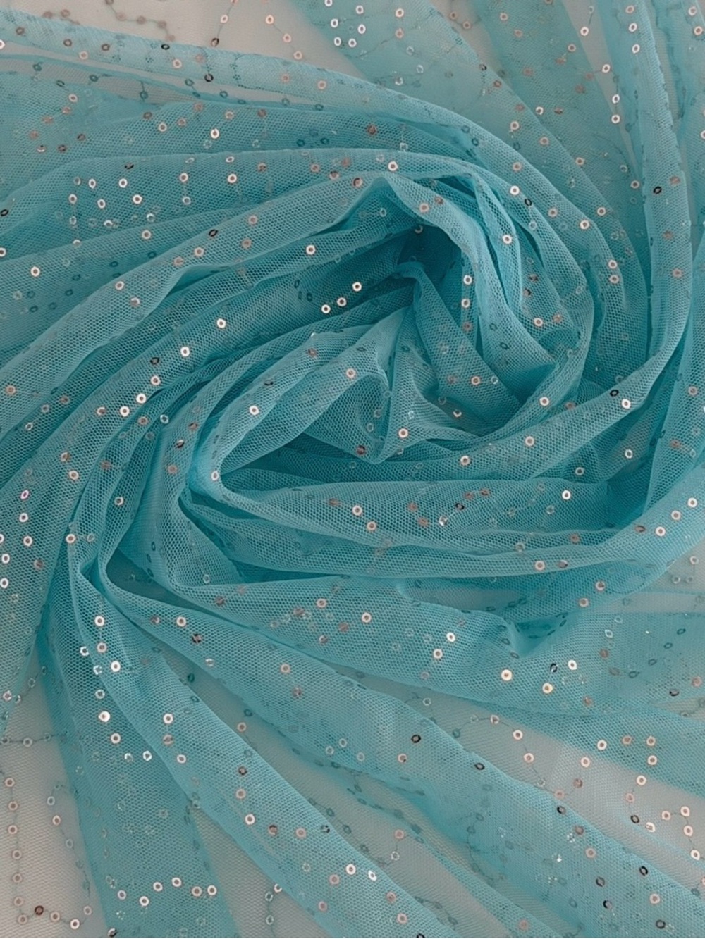 Sparkling Aqua Blue Sequin Tulle Sheer Mesh Fabric